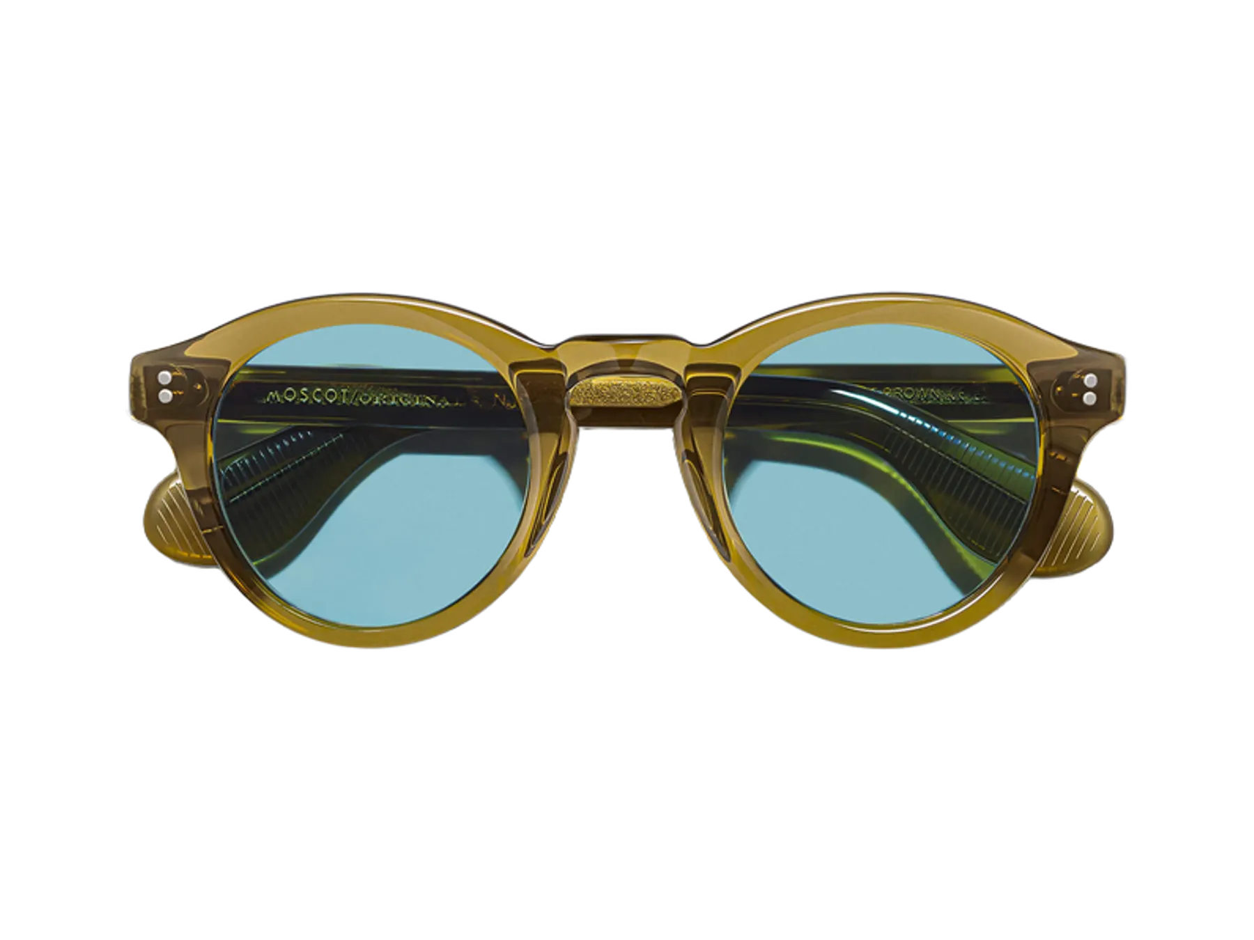 Moscot Keppe Sun sunčane naočare, boja Olive Brown, staklo Mineral Blue, pogled spreda