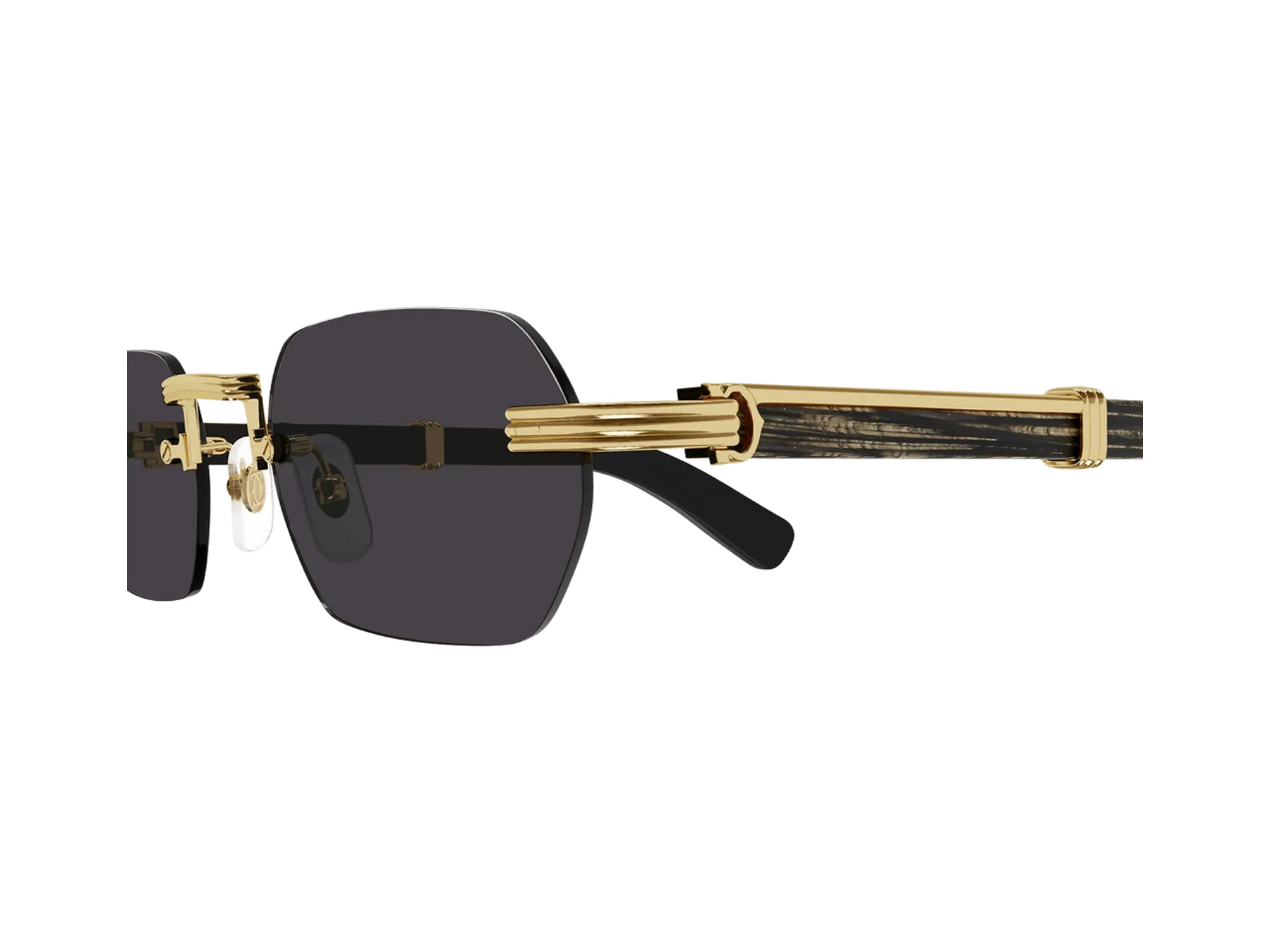 Cartier Première de Cartier CT0362S sunčane naočare, boja Gold/Black Horn, detalj šarke i drške od roga