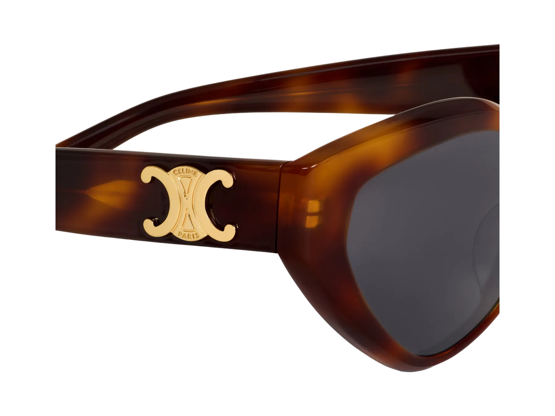 Celine Triomphe 17 CL40323U sunčane naočare, boja Classic Havana, detalj zlatnog znaka Triomphe na dršci