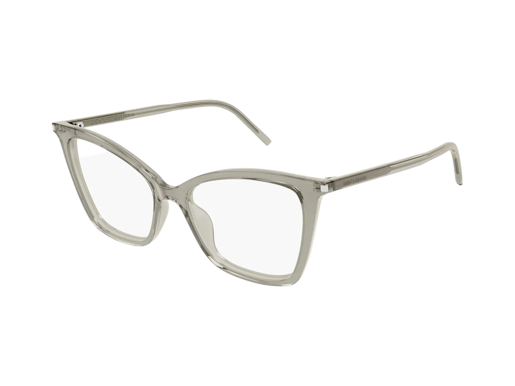 Saint Laurent SL 386 dioptrijske naočare, boja Shiny Transparent Taupe, pogled iz ugla