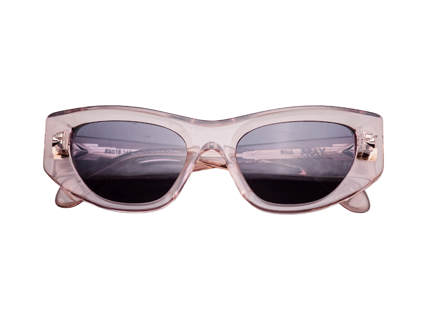 Pray Dina sunglasses, colour Pink Transparent/Grey, folded, front view