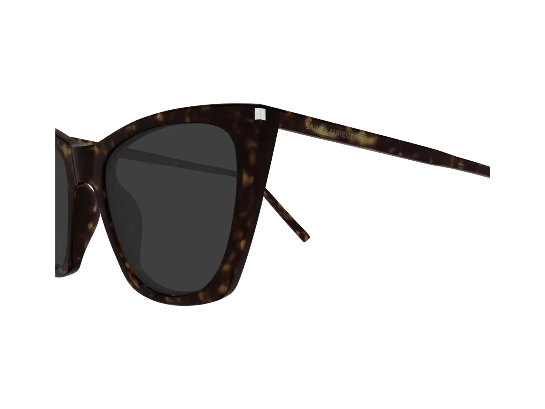 Saint Laurent SL 214 Kate Thin sunčane naočare, boja Shiny Dark Havana, detalj metalnog ugla i drške