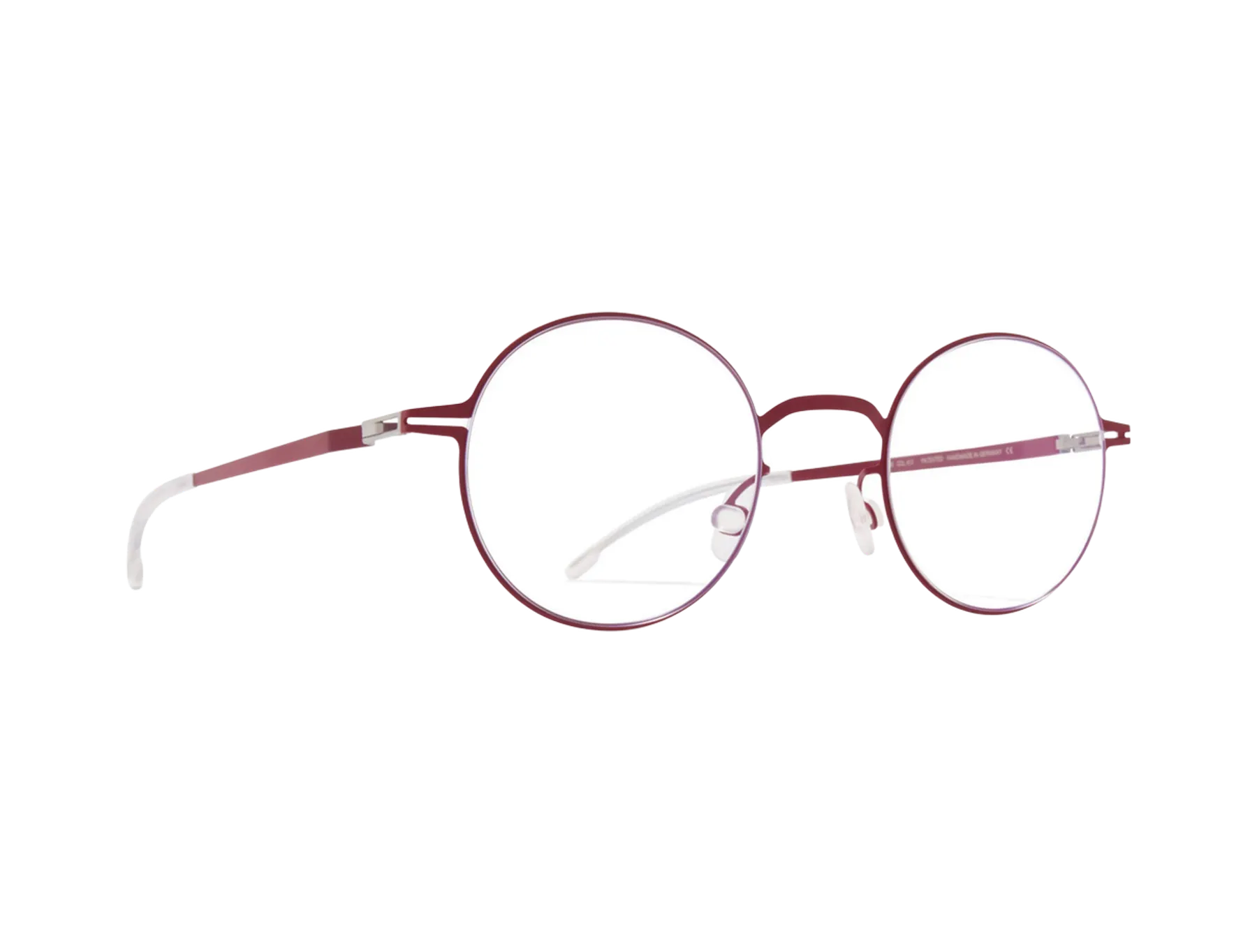 Mykita Knut dioptrijske naočare, boja Cranberry, pogled iz ugla