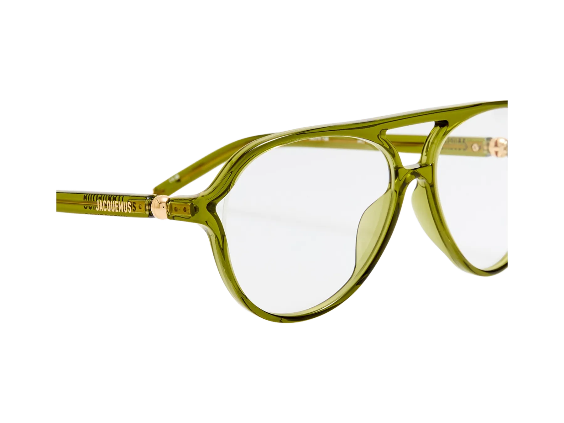 Jacquemus Pastro Optical dioptrijske naočare, boja Khaki, detalj spoja okvira i drške