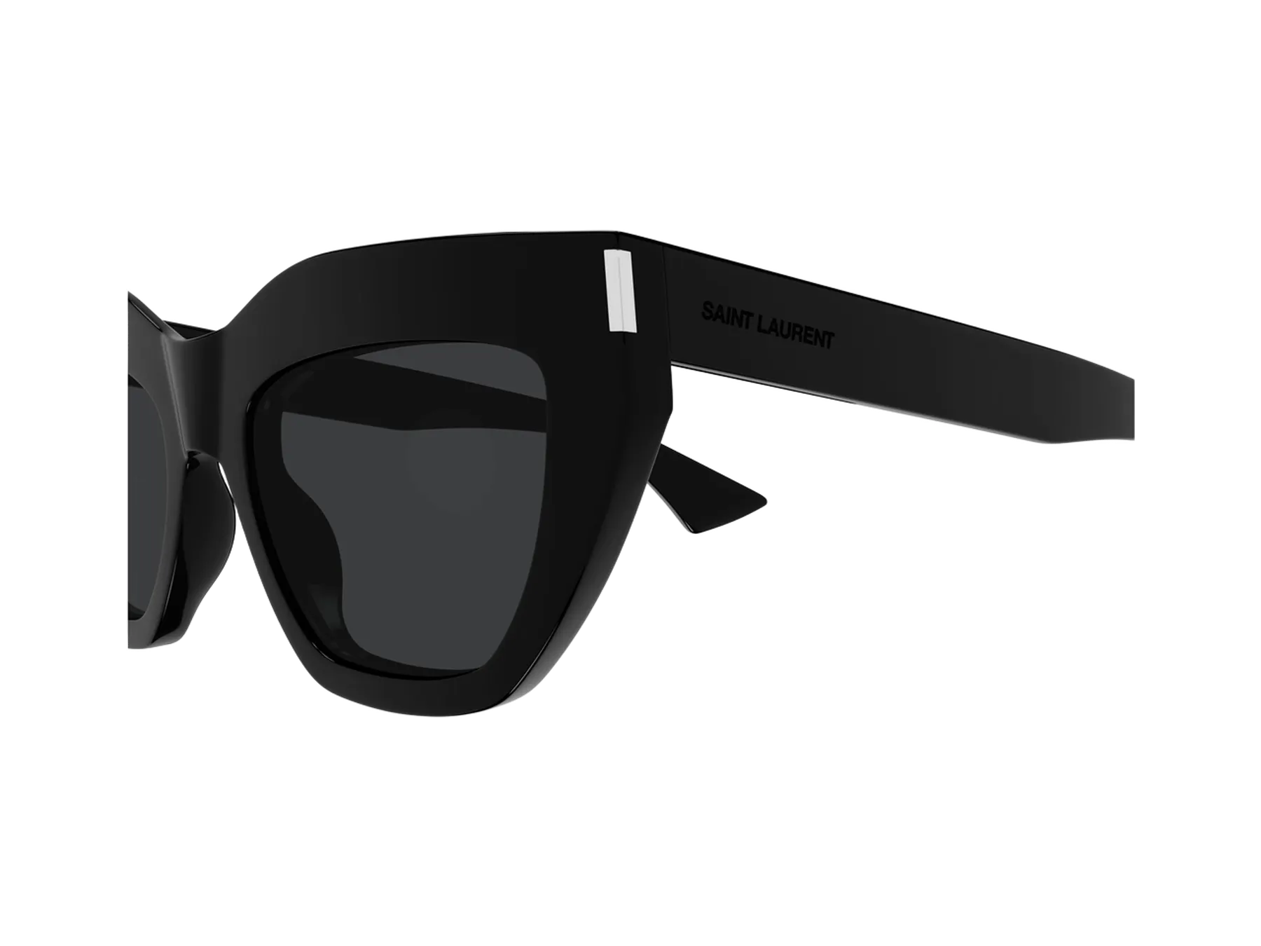 Saint Laurent SL 759 sunčane naočare, boja Shiny Solid Black, detalj metalnog ugla i drške