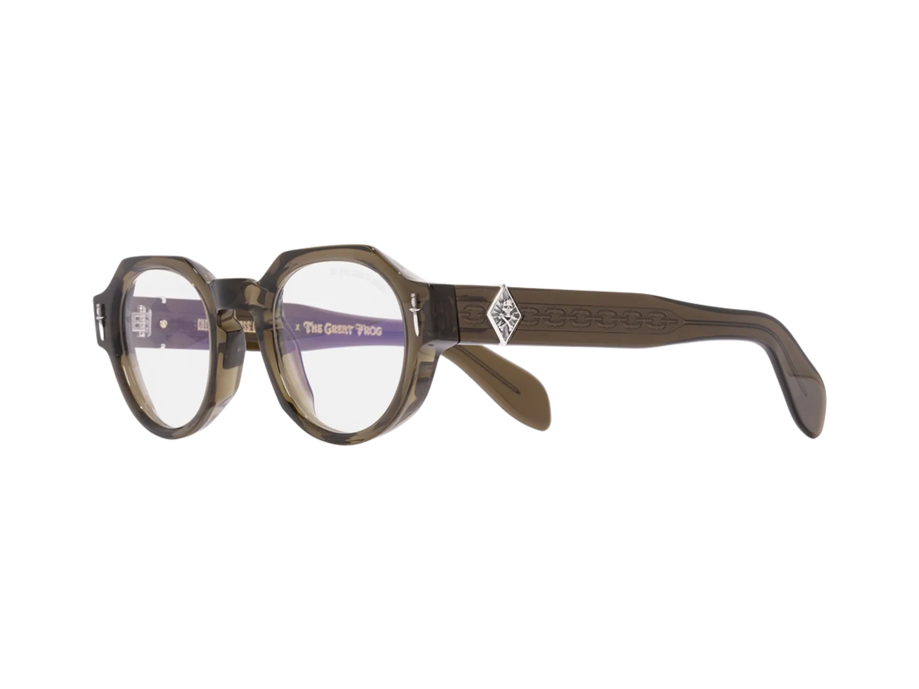 Cutler and Gross The Great Frog Lucky Diamond I Optical optical glasses, colour Olive, angle view