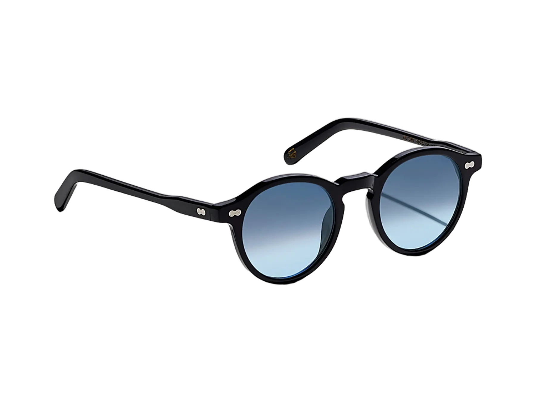 Moscot Miltzen Sun sunglasses, colour Black, Denim Blue lenses, angle view