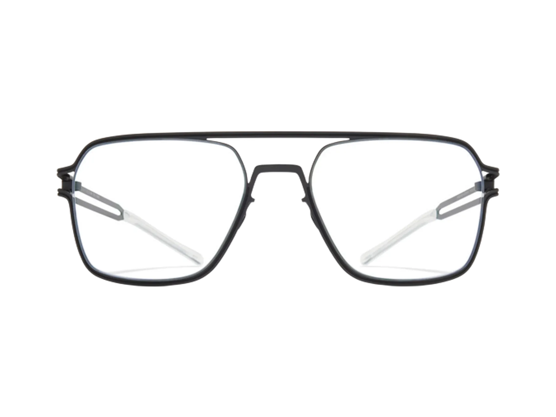 Mykita Jalo naočare, crni čelični okvir sa sivim akcentom, spreda