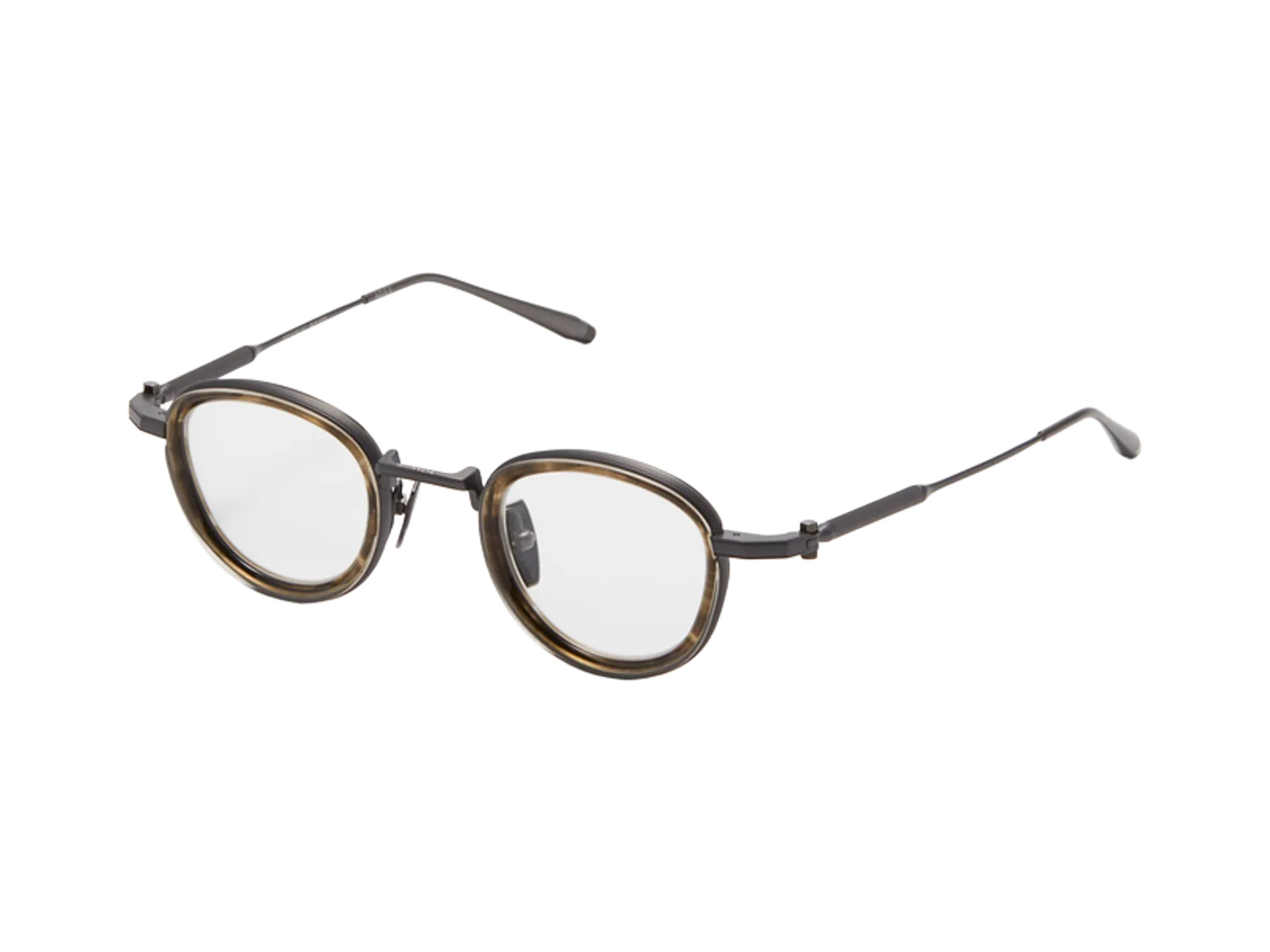 Akoni Agile optical glasses, colour Black Iron/Green Tortoise Swirl, angled view