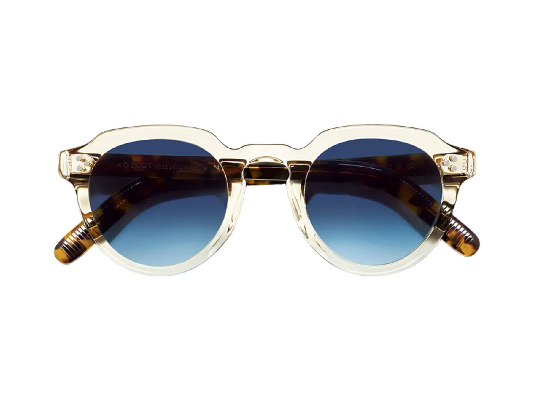 Moscot Gavolt Sun sunčane naočare, boja Flesh/Tortoise, staklo Denim Blue, pogled spreda