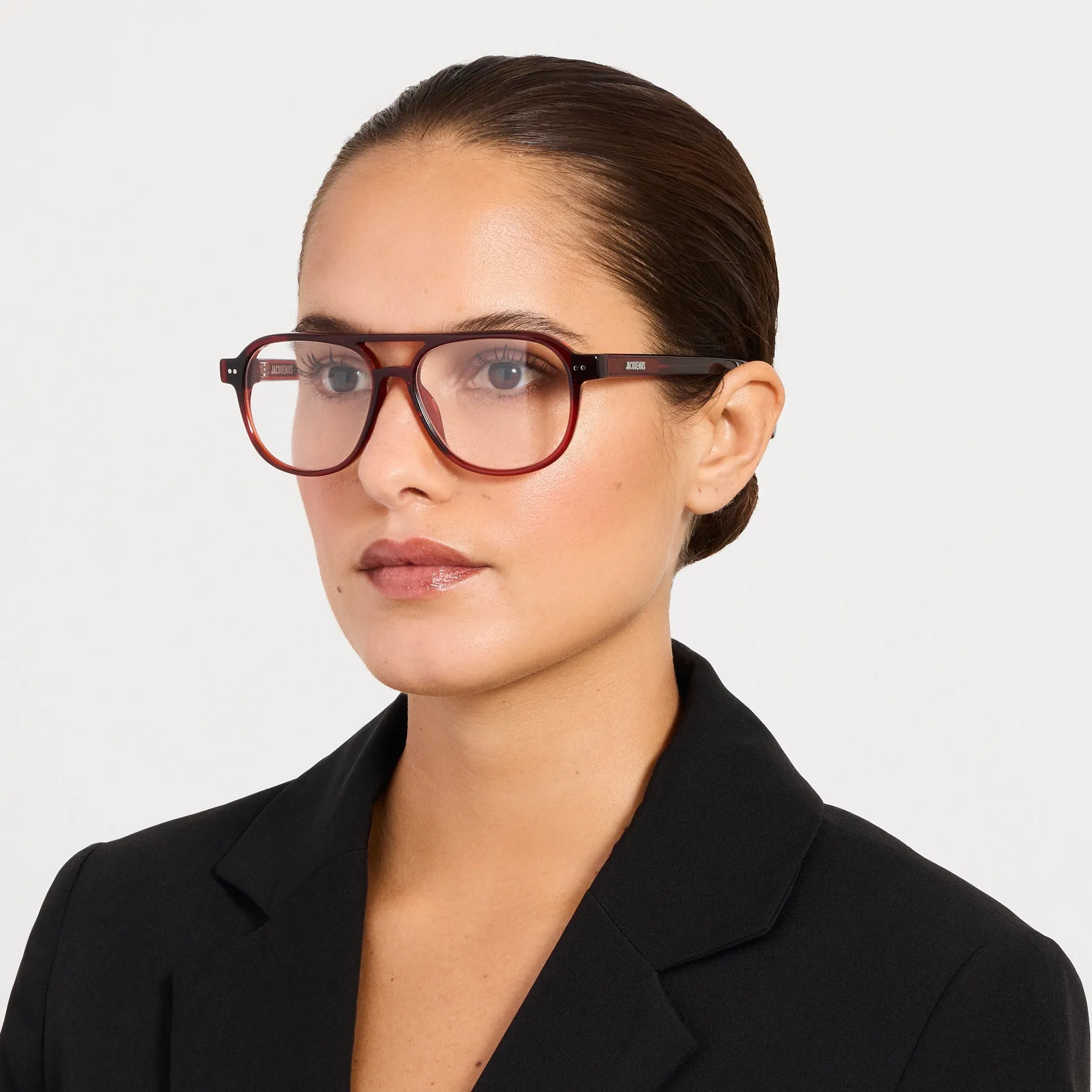 Model wearing Jacquemus Altu optical glasses in Bordeaux
