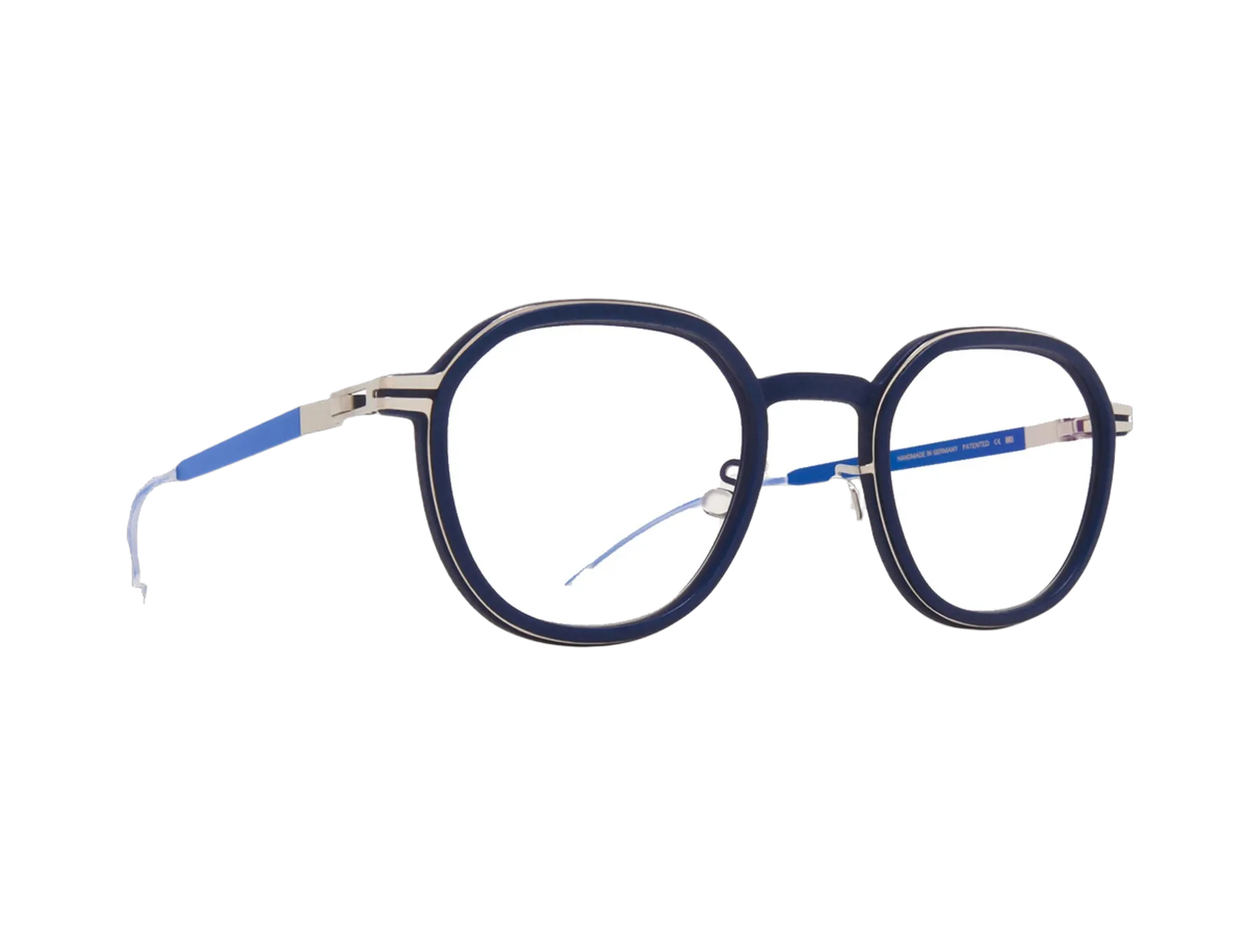Mykita Birch dioptrijske naočare, boja Navy/Shiny Silver/Yale Blue, pogled iz ugla