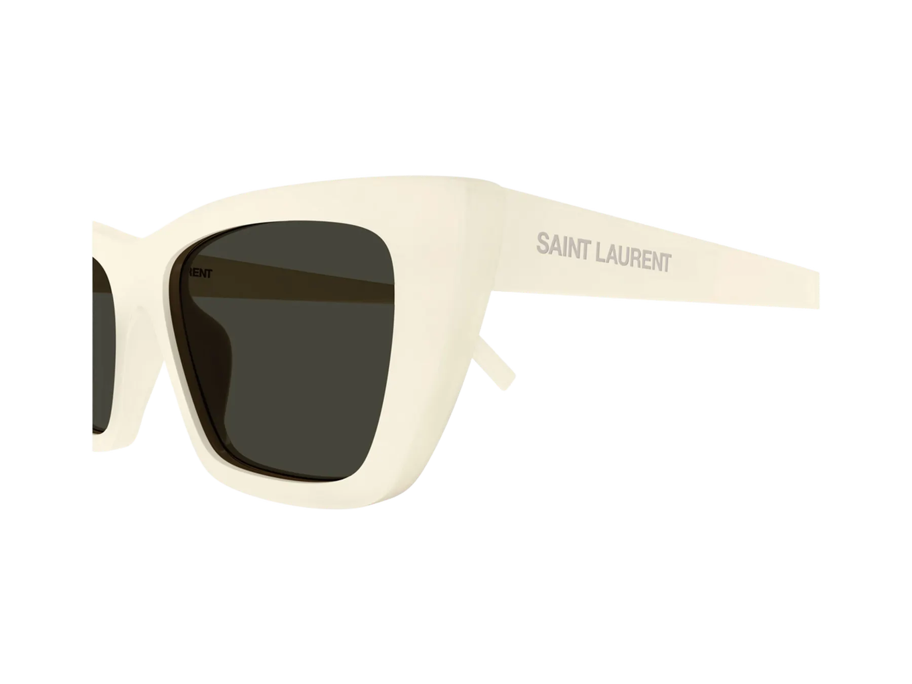 Saint Laurent SL 276 Mica sunčane naočare, boja Shiny Solid Ivory, detalj ugla okvira i drške