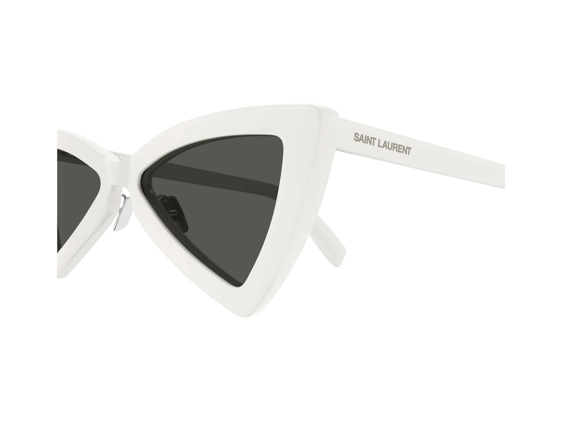 Saint Laurent SL 207 Jerry sunčane naočare, boja Shiny Solid Ivory, detalj ugla okvira i drške