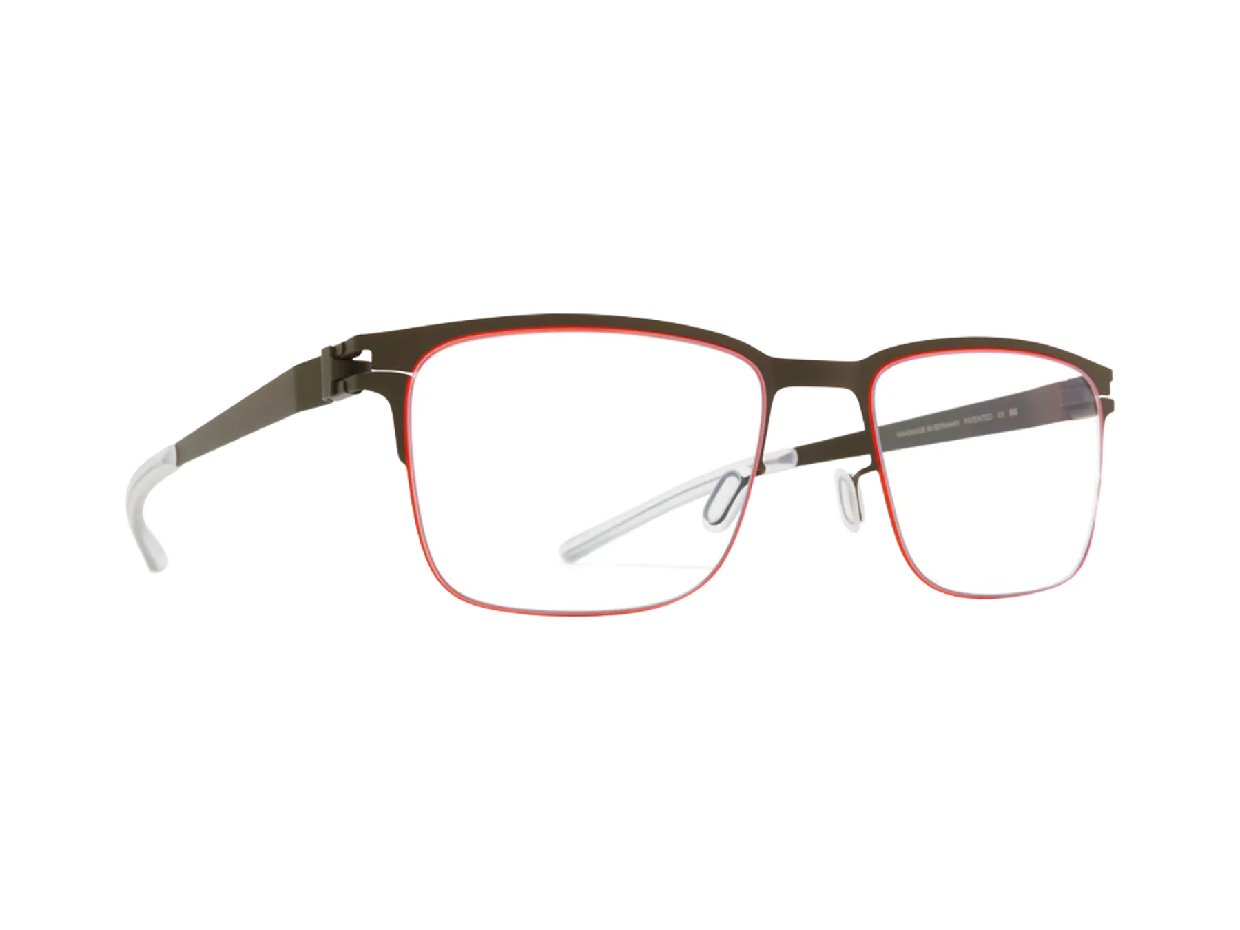 Mykita Harrison dioptrijske naočare, boja Camougreen/Tangerine, pogled iz ugla