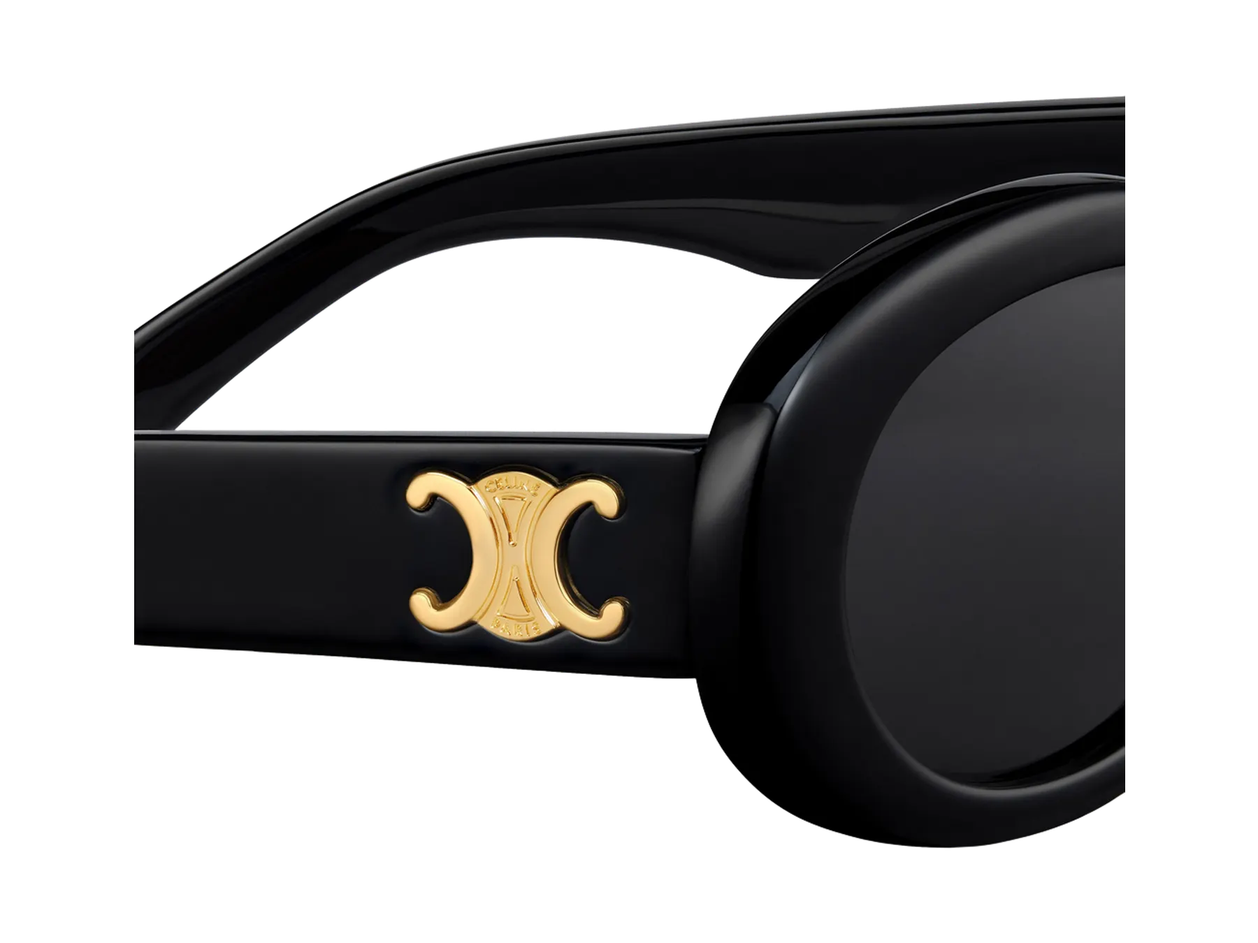 Celine Triomphe 01 CL40194U sunčane naočare, boja Shiny Black, detalj zlatnog znaka Triomphe na dršci