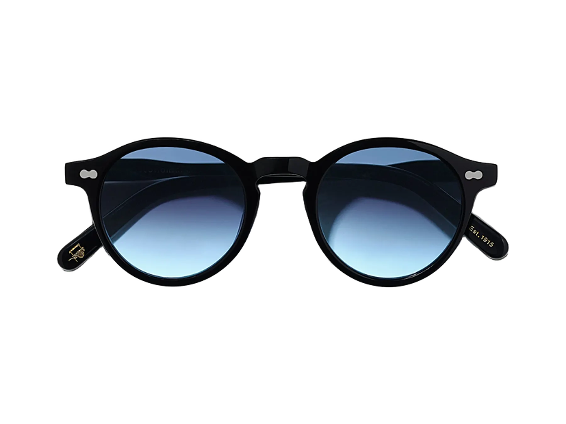 Moscot Miltzen Sun sunglasses, colour Black, Denim Blue lenses, front view