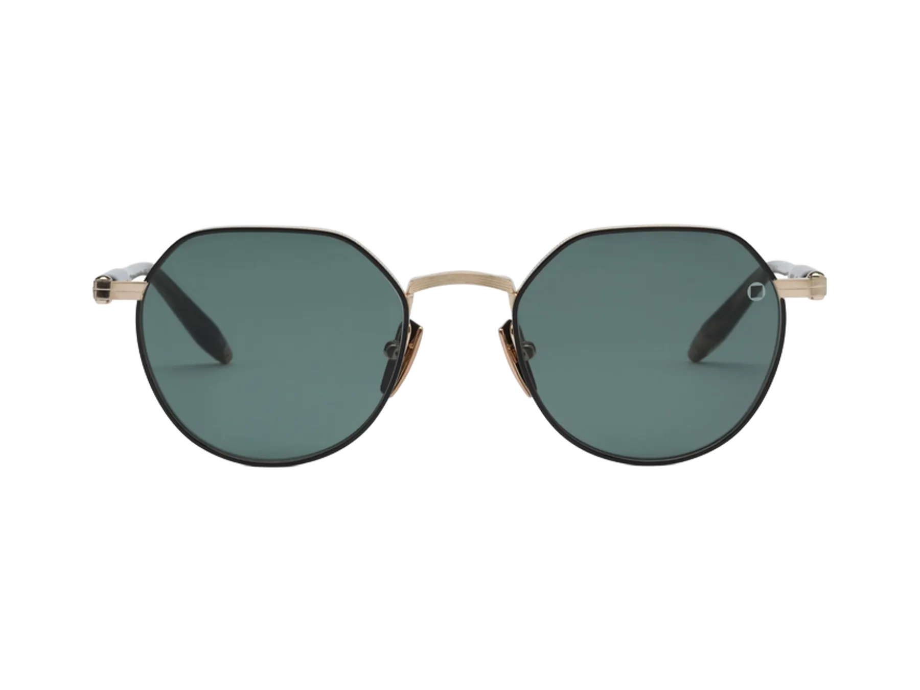 Akoni Themis sunčane naočare, boja Brushed 12k Gold/Black Enamel/Green Tortoise Swirl, pogled spreda