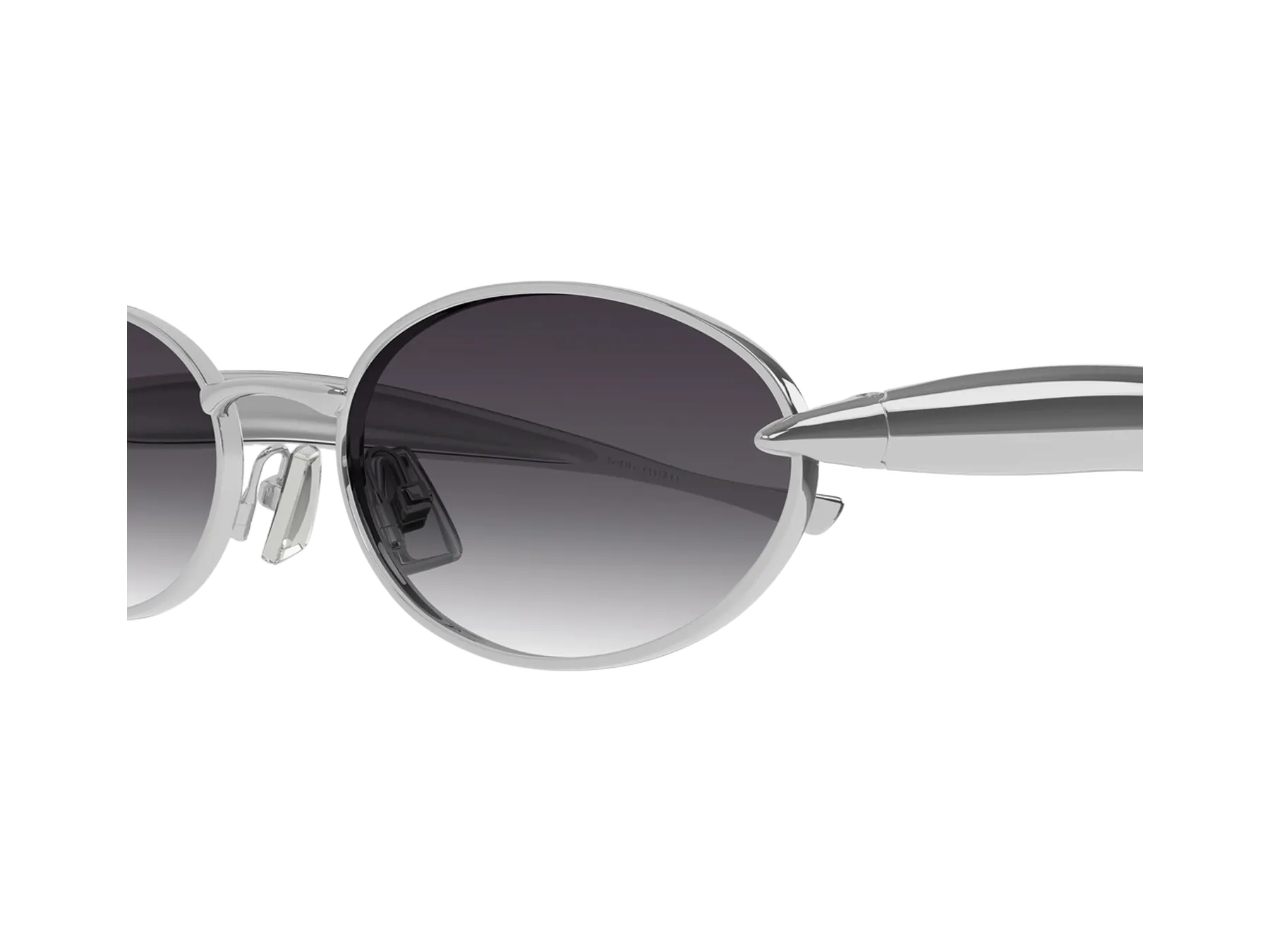 Bottega Veneta BV1386S sunglasses, colour Silver, detail of the nose pads and temple