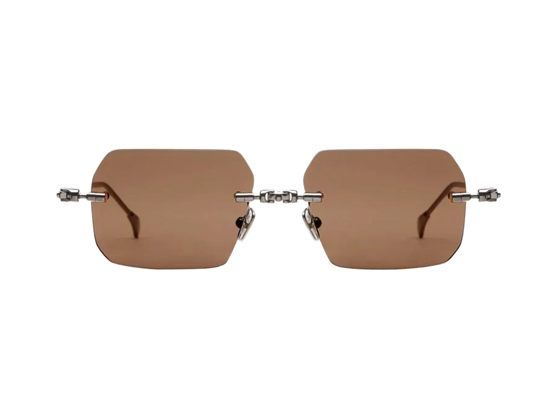 Kuboraum H68 Gunmetal sunčane naočare bez okvira, prednja strana, braon sočiva